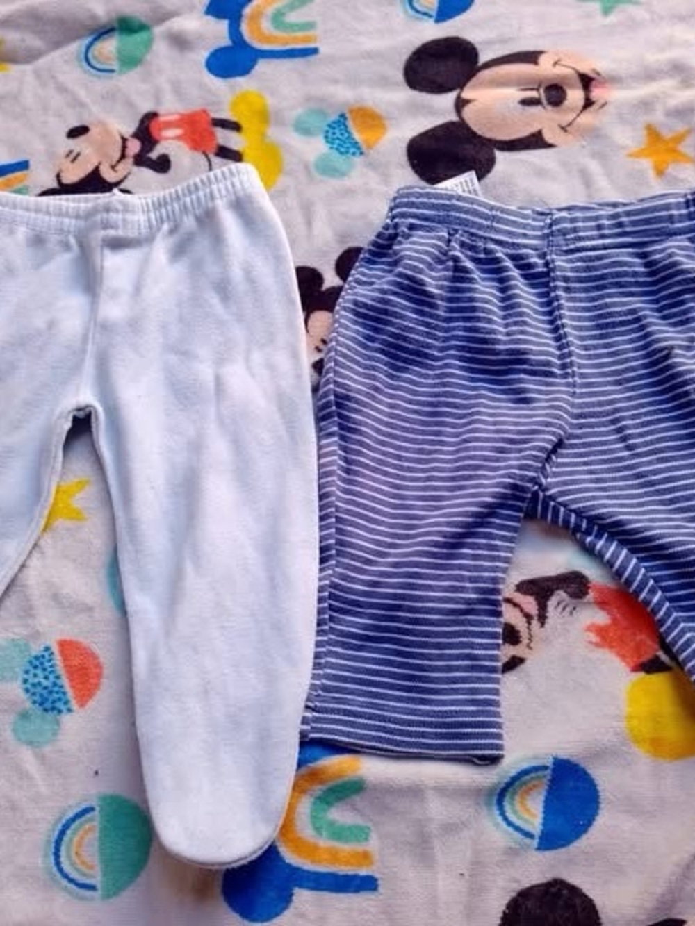 Unbranded Light Blue Footed and Navy Striped Baby Leggings - 2 Pack